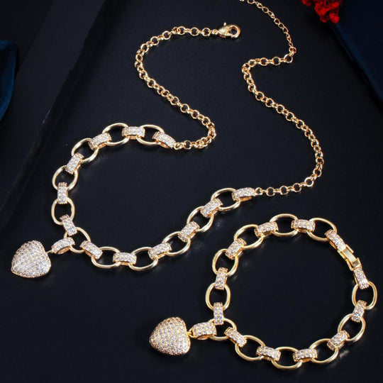 Cadena y Pulsera con Incrustaciones de Circonita