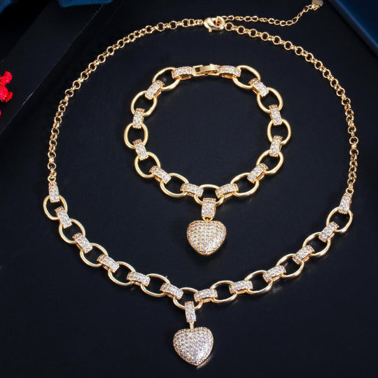 Cadena y Pulsera con Incrustaciones de Circonita