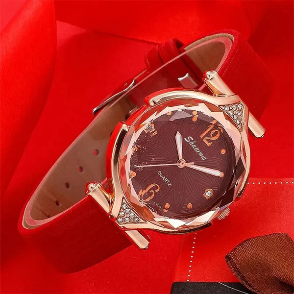 Kit – Reloj de Pulsera + Collar, Par de Aros y Anillo de Regalo