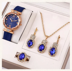 Kit – Reloj de Pulsera + Collar, Par de Aros y Anillo de Regalo