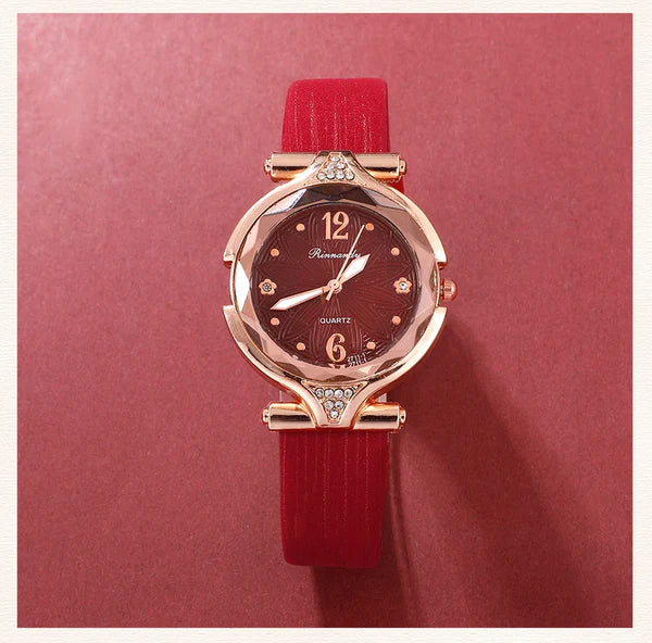 Kit – Reloj de Pulsera + Collar, Par de Aros y Anillo de Regalo
