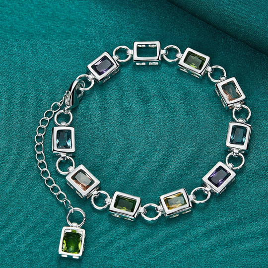Pulsera de Cristales de Colores de Plata